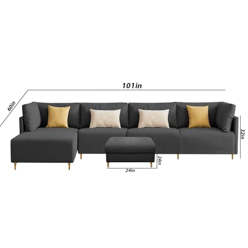 Image of Carina LHS 6 Seater L Shape Sofa Set with Center Table for Living Room (Black Fabric) Premium Fabric Sofa