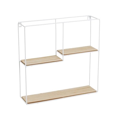 LOLAhome Estantería Cubo Blanca de Metal con 3 estantes de Madera de 40x10x40 cm