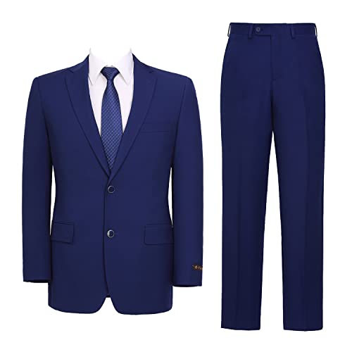 Men's Suits Classic Fit 2 Piece Single Breasted 2 Buttons Business Wedding Suit Jacket & Flat Front Pants Set