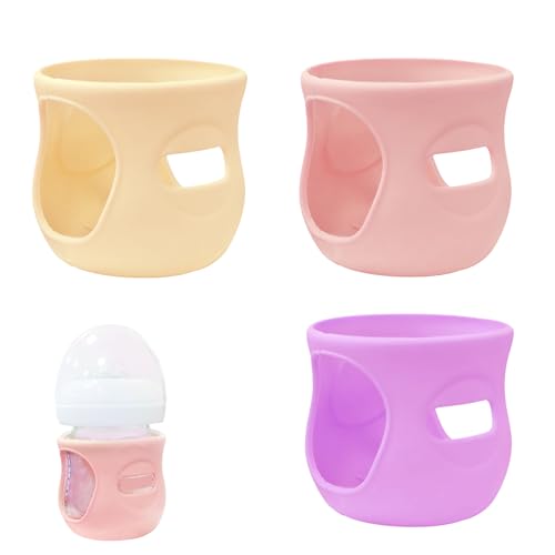 Image of 3 Pack Glass Baby Bottle Sleeve for Avent Glass Bottles 4 oz, Anti Breakage Bottle Holder for Baby for Avent Glass Bottles 4oz (3, Pink + Purple + Beige, 4 oz)