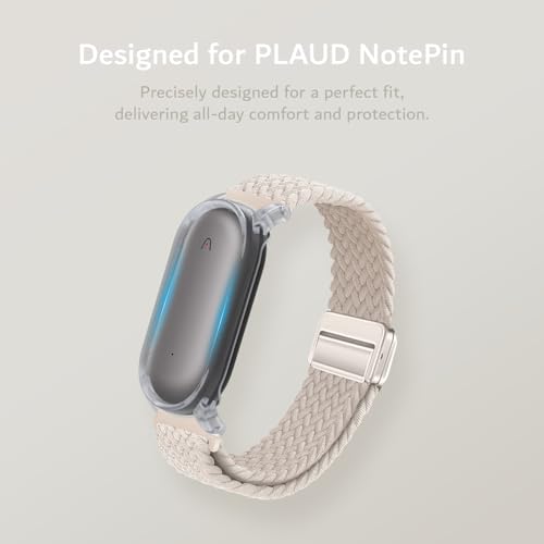TUDIA Snap On PC Case & Adjustable Braided Magnetic Wristband Compatible with PLAUD NotePin AI Voice Recorder [for 4.8\"-9.0\" Wrists] Comfort Lightweight Stretchable Strap Secure Accessories - Beige - Thumbnail 2