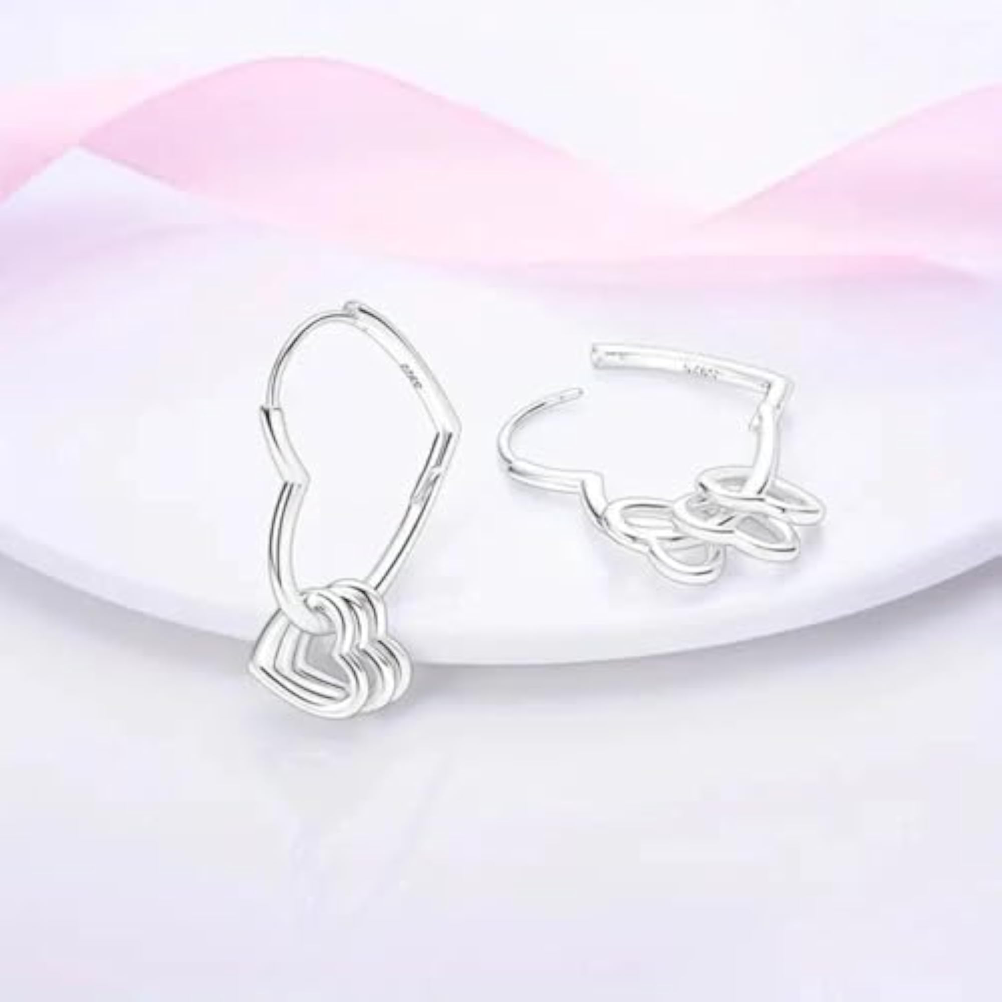 Women's 925 Sterling Silver Heartlink Hoop Charm Keeper Earrings