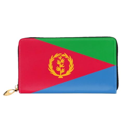 Leather Women Wallets, Long Credit Card Holder, Eritrean flag Print Billfold Clutch & Travel Purse Large Capacity