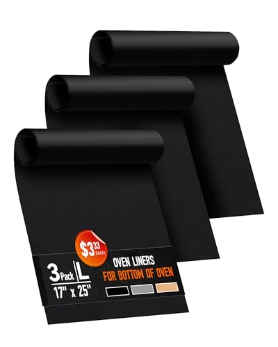 3 Pack Oven Liners for Bottom of Oven, 17x25' Large Heavy Duty Non-Stick Reusable Oven Mat for Electric, Gas, Toaster & Convection Ovens - BPA & PFOA Free, Dishwasher Safe, Kitchen Essentials, Black
