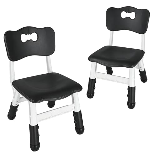 Image of FUNLIO Adjustable Kids Chair (2pcs), 3 Level Height Adjustable Toddler Chairs for Ages 3-8, Sturdy Child Chair with Maximum Bearing 220lbs, for Classrooms /Daycares /Homes, CPC & CE Approved - Black