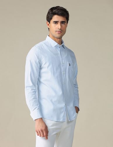 Image of U.S. Polo ASSN. Striped Regular Fit Shirt for Men - 100% Cotton, Breathable & Comfortable, Full Sleeves Casual Shirt for Men