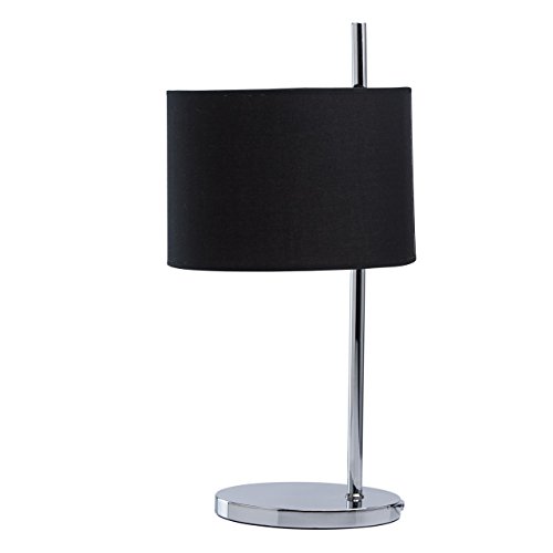 MW-Light 627030801 Lampe à Poser Moderne en Métal couleur Chrome Abat-jour en Tissu Noir pour Chambre Bureau 1x40W E27