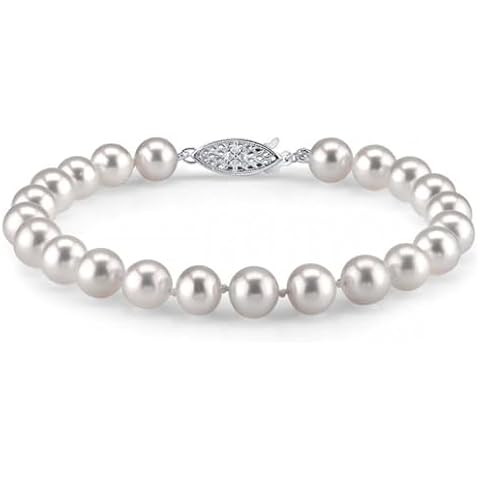 The Pearl Source White Freshwater Pearl Bracelet for Women - Cultured Pearl Bracelet with 14k Gold Plated Clasp with Genuine Cultured Pearls, 7.0-7.5mm Pearl Gifts for Christmas, Holidays and Anniversary Cover