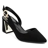 Jones New York Women's Slingback Block Heel Pumps – Pointed Toe Dress Shoes with Gold Buckle – Comfortable Mid Heel for Office, Party, or Evening Wear-Black Size 7.5
