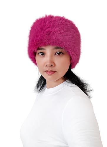 Lina & Lily Women's Winter Headband Head Ear Warmer Long Pile Faux Fur (Dark Pink) - Image 2