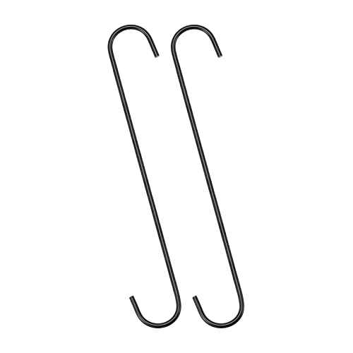 uxcell S Hanging Hooks, 12inch/300mm Extra Long Steel Hanger, Indoor Outdoor Uses for Garden, Bathroom, Closet, Workshop, Kitchen, Black, 2Pcs