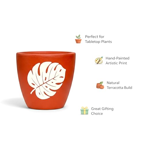 Image of Urban Plant Botanical Clay Canvas Terracotta Pot with Drainage Hole (5 Inch) | Decorative Indoor Plant Pot | Breathable Clay Planter for Healthy Roots | Ideal for Home Decor, Balcony & Office