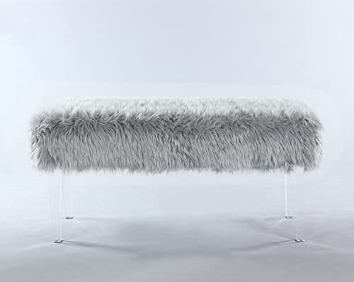 Iconic Home Trento Modern Contemporary Faux Fur Acrylic Leg Bench, Grey #TOP3