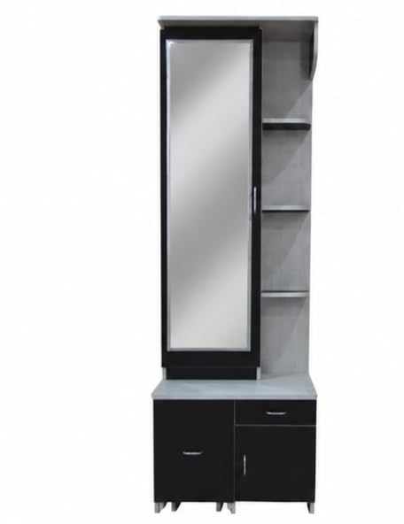 Dressing Table with Full-Length Mirror, Open Shelves, Black & White-picture-20