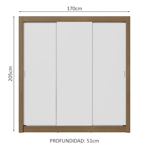 Image of Madesa 3 Sliding Doors Wardrobe Ample Storage Wooden Almirah 170 Cm with Shelves and Hanging Units for Bedroom - Brown /White