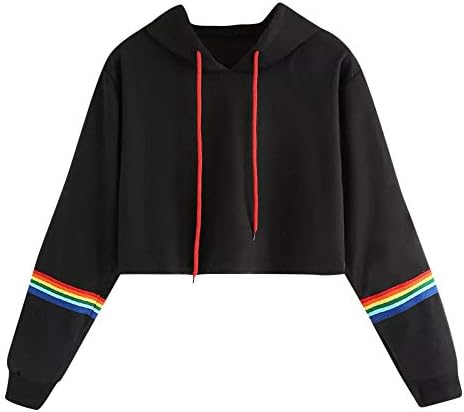 Dainzuy Ladies Sexy Casual Tops,Women's Long Sleeve Hoodie Pullover Striped Crop Top Sweatshirt