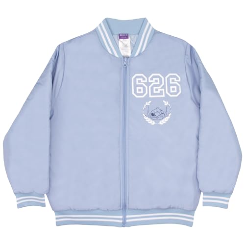 Disney Lilo & Stitch Girls Varsity Bomber Jacket Zip-Up Lilo and Stitch Graphic Print Jacket for Kids