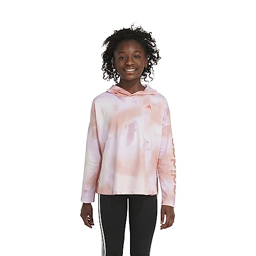adidas Girls' Long Sleeve Printed Curve Hem Hooded Tee4