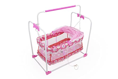 Image of BABYBLESSING New Born Baby Sleep Swing Cradle /Jhula /Palna /Bed /Bedding with Mosquito Net for 0-12 Months Baby Boys and Girls (Pink)
