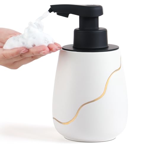BosilunLife Automatic Foaming Soap Dispenser - Touchless Foam Hand Wash Dispenser for Bathroom Ceramic Smart Electric Auto Dish Soap Dispenser Waterproof, USB C Rechargeable, 17 oz/500 ml Fo