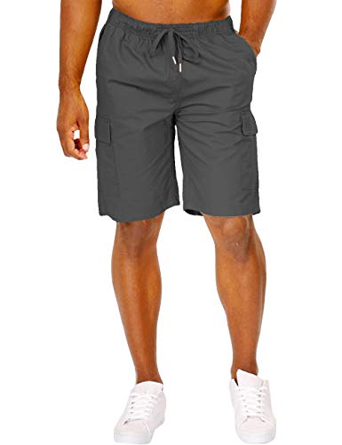 COOFANDY Men's Cargo Shorts Elastic Waist Relaxed Fit Cotton Casual Outdoor Lightweight Shorts with Multi Pockets Grey