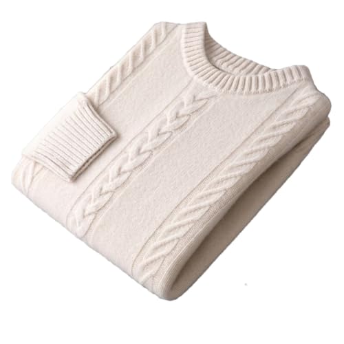 Men's Merino Wool O-Neck Cable Stitch Winter Smart Casual Soft Warm Knitted Sweater