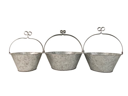 Craft Outlet Tin Basket with Handle (Set of 3), 10 x 10 x 6/8.5 x 8.5 x 11/7 x 7 x 10