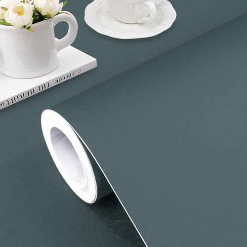 Jeweluck Green Peel and Stick Wallpaper - 15.7"x393.7" Solid Matte Self-Adhesive Removable Vinyl for Cabinets and Bathroom