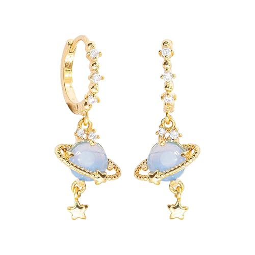 スペースダングルイヤリング ? 大きな惑星土星のしずく、芸術的な銀河ジュエリー、目を引くステートメントアクセサリー | ジュエリー女の子のためのトレンディなイヤリング、カジュアルウェア、イベント、誕生日、夜の外出、ユニークなファッションルック