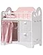 ROBOTIME Holz Puppenbett für Kinder, Baby Puppenbett mit Aufbewahrungsschrank und Bettwäsche, Puppenbett geeignet für Puppen bis 22 Zoll, Kleinkinder ab 3 Jahren (Rosa)