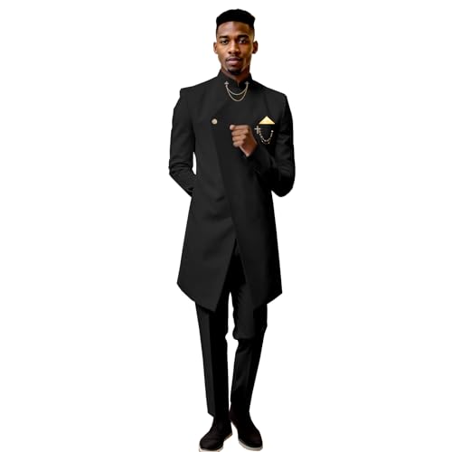 Men's Suit One Button Gold Chain Kerchief Blazer and Pants 2 Pieces Set Slim Fit African Suits4