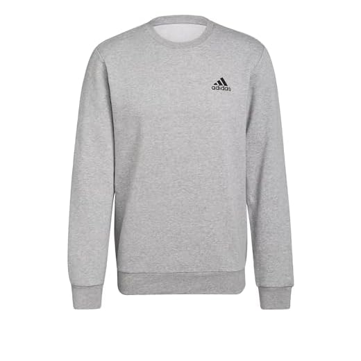 adidas Feelcozy Essentials Fleece Sweatshirt, Sudadera de manga larga Hombre, Medium Grey Heather / Black, L