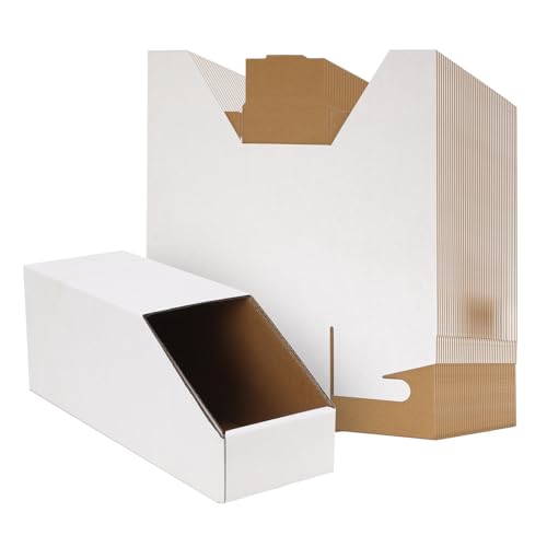 Image of EXYGLO Stackable Cardboard Storage Bins 30 Pack, 12x4x4.5 Inch Cardboard Boxes with Lid, Corrugated Organizer Bins for Pantry, Shelves, Garage, Office, Shop, White