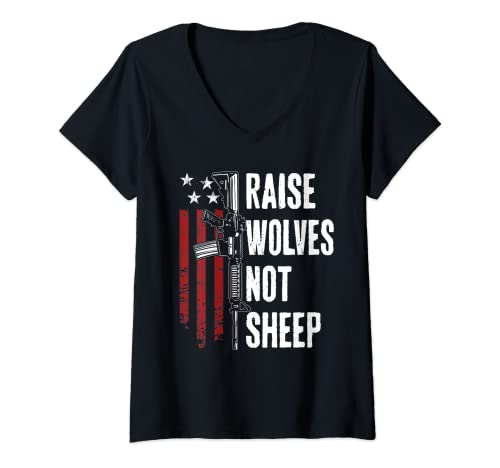 Donna Allevare i lupi non pecore - American Patriotic Gun Rights USA Maglietta con Collo a V