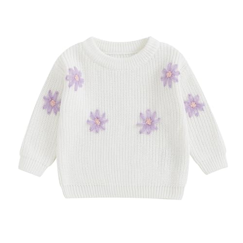 Toddler Girls Sweater Clothes Flower Embroidery Crew Neck Long Sleeve Kids Pullovers Fall Tops