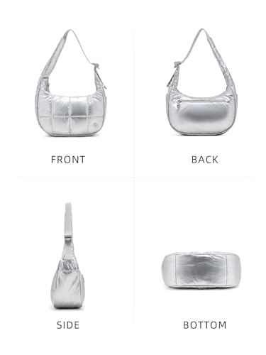 Image of WESTBRONCO Small Puffer Crescent Shoulder Bag for Women, Nylon Quilted Shoulder Purses, Puffy Handbags with Adjustable Strap