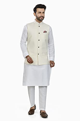 Image of BE ACTIVE 100% Cotton Solid Pattern Trendy Comfortable Stylish Full Sleeve Kurta Pajama Set with Jacket Nehru Style Koti for Men's ||