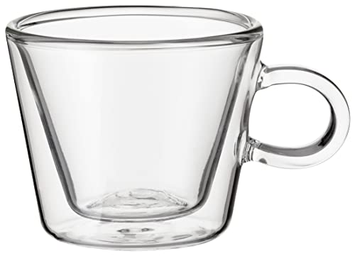 Judge Duo Flare Set of 2 Espresso Glass Coffee Cups with Handle, Hollow Vacuum Sealed, Heat Resistant, 75ml Espresso Cup