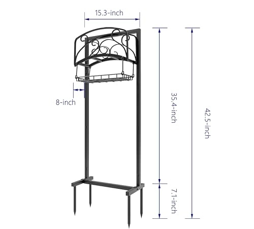 Kingson Portable Garden Hose Holder with Storage Basket - Heavy-Duty Freestanding Steel Stand, Holds 150FT Hose, Black Powder-Coated Finish, Detachable & Space-Saving Design with Tools - Image 3