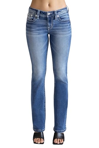 Miss Me Women's V Floral Faux Flap Pockets Mid-Rise Bootcut Jeans2