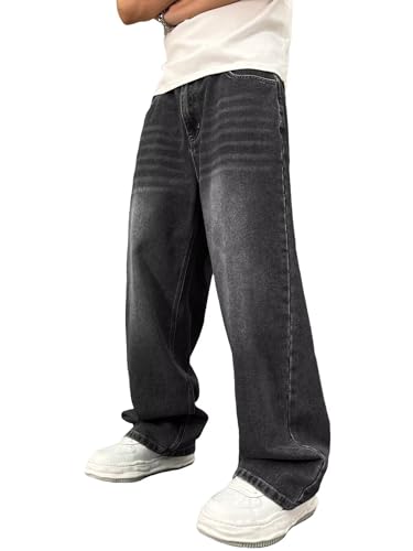 Image of ALLABREVE Men's Baggy Hip Hop Jeans Y2k Wide Leg Denim Pants Relaxed Fit Skater Trousers Streetwear