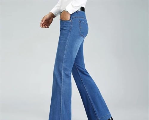 Mens Flared Denim Pants Mid Waist Stretch Fit Wide Leg Business Casual Office Trousers2