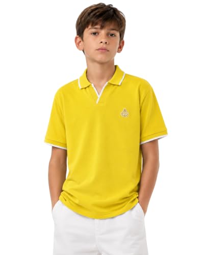 Image of Alan Jones Clothing Boys Solid Polo T-Shirt | Cotton Rich Regular Fit Half Sleeve Collar Tshirt for Boys | Age 6-16 Years
