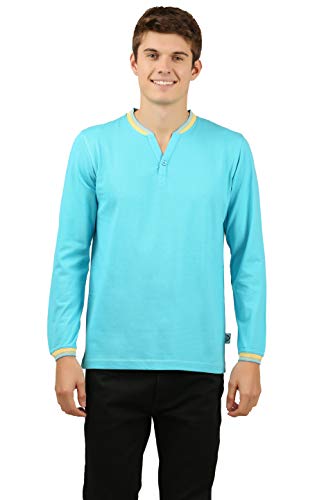 Image of Zebu Men's Full Sleeve Cotton Henley Neck Tshirt with bio wash (Pack of 1).