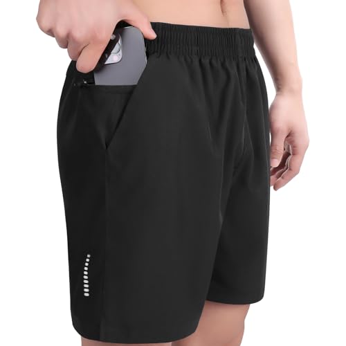 Men's Workout Running Shorts with Zipper Pocket Ultra Lightweight Quick Dry Athletic Gym Shorts for Men Black, X-Large