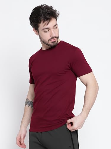 Image of BEYOUNG Cotton Regular Fit Plain T-Shirt for Men | Flexible Round Neck | Casual T-Shirt | Solid T-Shirt | Half-Sleeves | Stylish T-Shirt