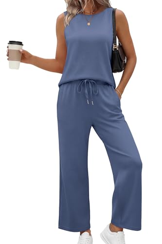 Image of SAMPEEL Two Piece Sets for Women Summer Outfits Beach Vacation Clothes Wide Leg Crop Pants