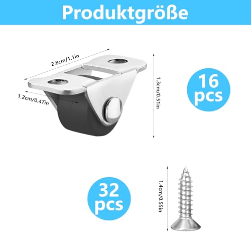 16 PcsRuedas para Muebles Pesados Pequeñas, 16 mm Mini Ruedas Giratorias Pequeñas, Ruedas de Goma para Muebles de 360 Grados para Cajas Mesa Pequeños Electrodomésticos, con 32 Tornillos - imagen 2
