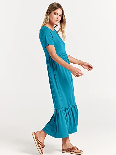 Image of ANRABESS Womens 2026 Summer Casual Maxi Dress A line Tiered Flowy Short Sleeve Crewneck T Shirt Beach Travel Long Dresses