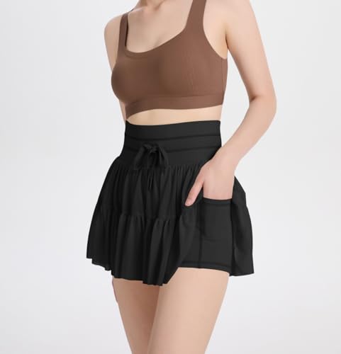 Women's Mini Pleated Skirt High Waisted Ruffle Tennis Skirts Sports Skater Running Skorts with Shorts Pockets2